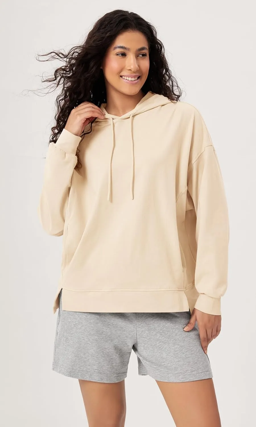 ODODOS Women's Purevibe Cotton Oversized Hoodies Side Slit Sweatshirts Long Sleeve Pullover Top with Pocket