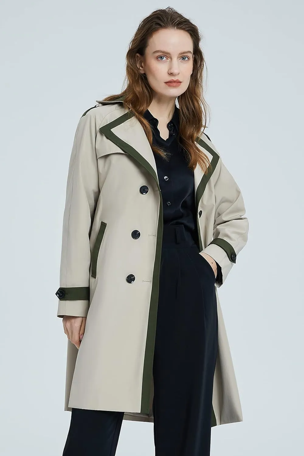 Orolay Women's Classic Trench Coat Double Breasted Mid-Length Windproof Fashionable Jacket Lapel Overcoat with Belt