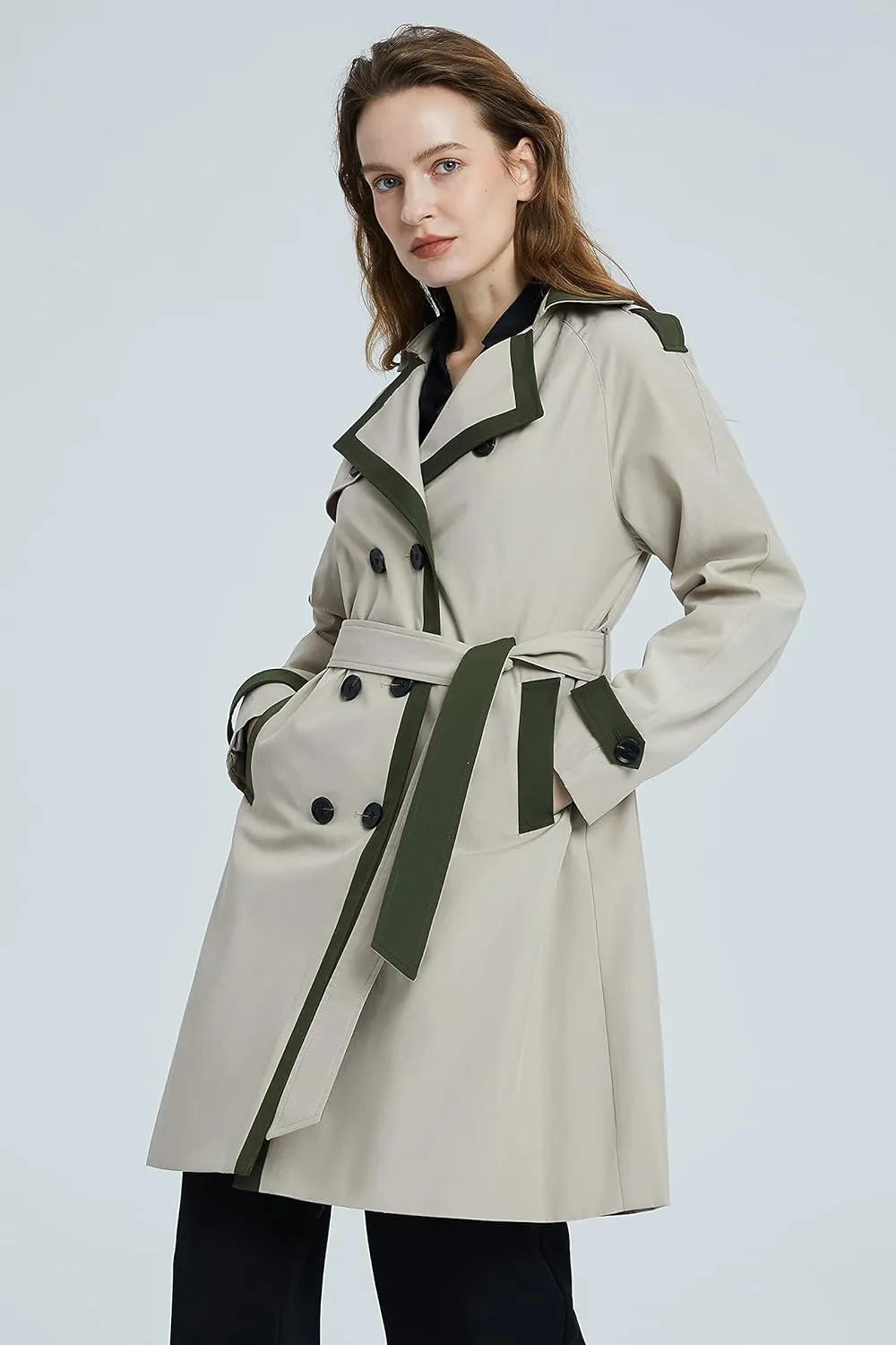 Orolay Women's Classic Trench Coat Double Breasted Mid-Length Windproof Fashionable Jacket Lapel Overcoat with Belt