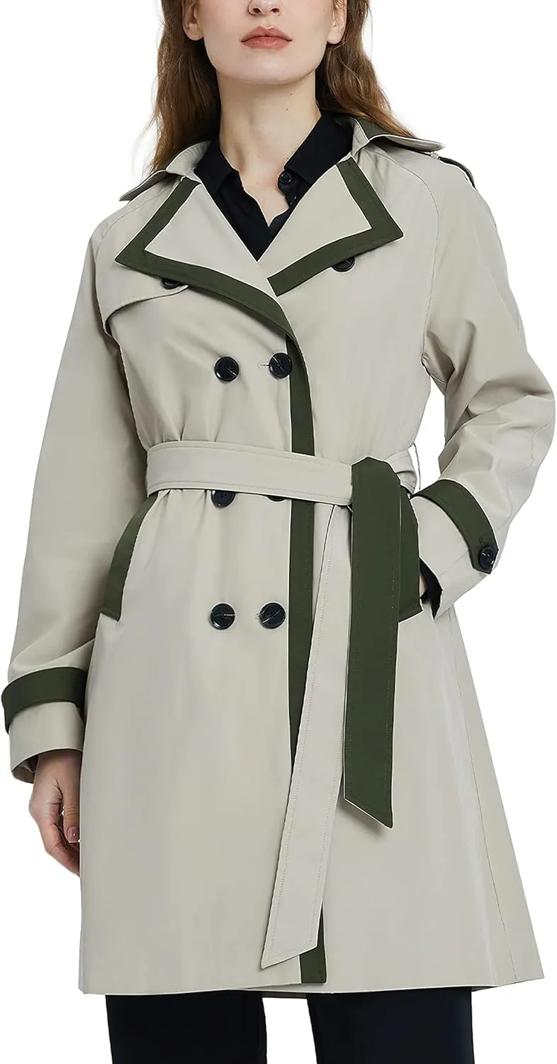 Orolay Women's Classic Trench Coat Double Breasted Mid-Length Windproof Fashionable Jacket Lapel Overcoat with Belt