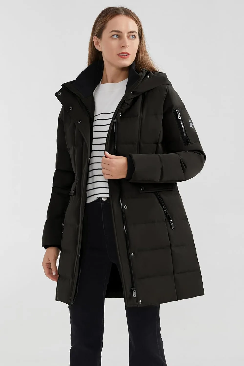 Orolay Women's Hooded Winter Down Coat Quilted Mid Length Puffer Jacket