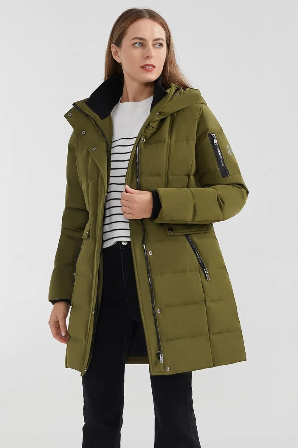 Orolay Women's Hooded Winter Down Coat Quilted Mid Length Puffer Jacket