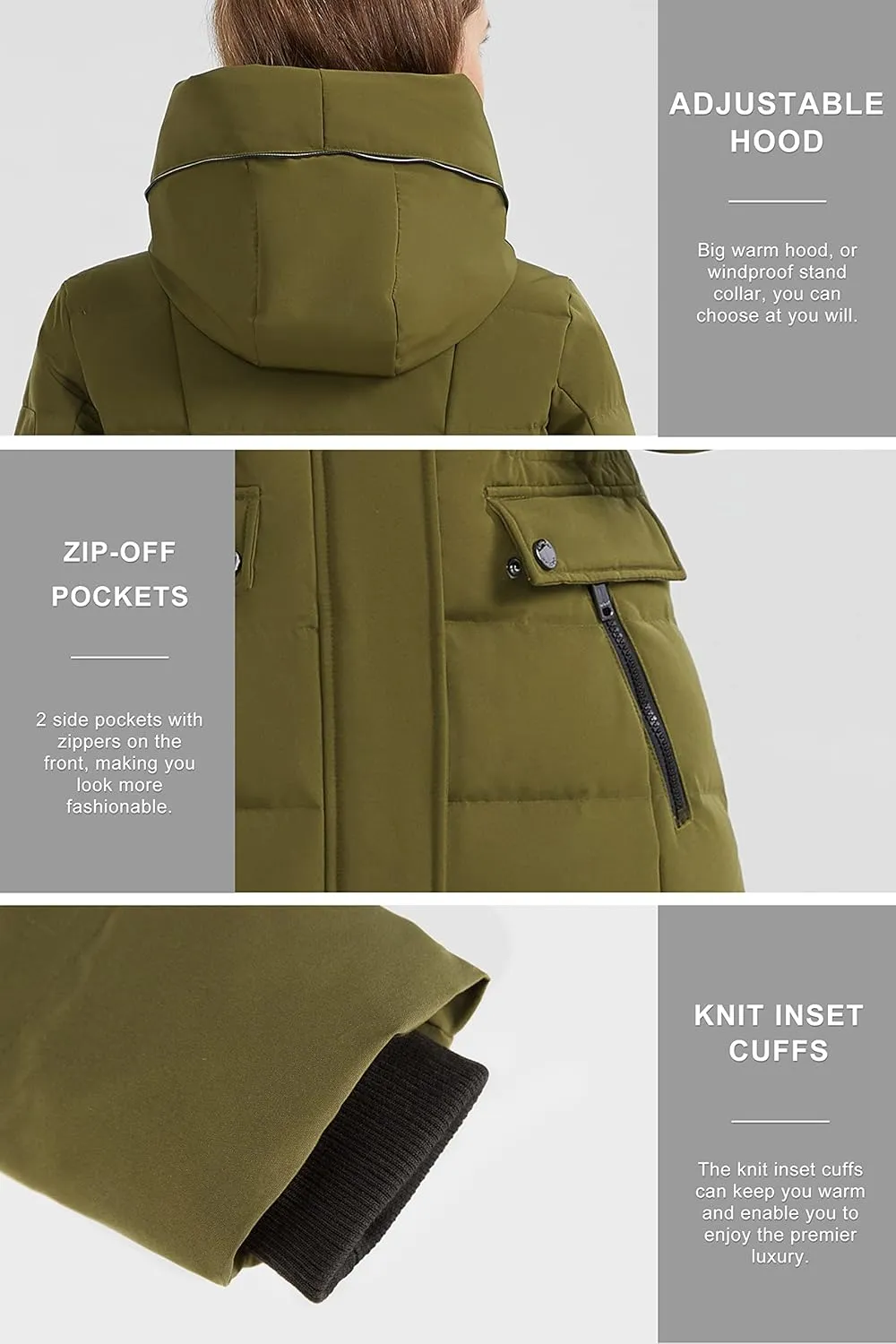 Orolay Women's Hooded Winter Down Coat Quilted Mid Length Puffer Jacket