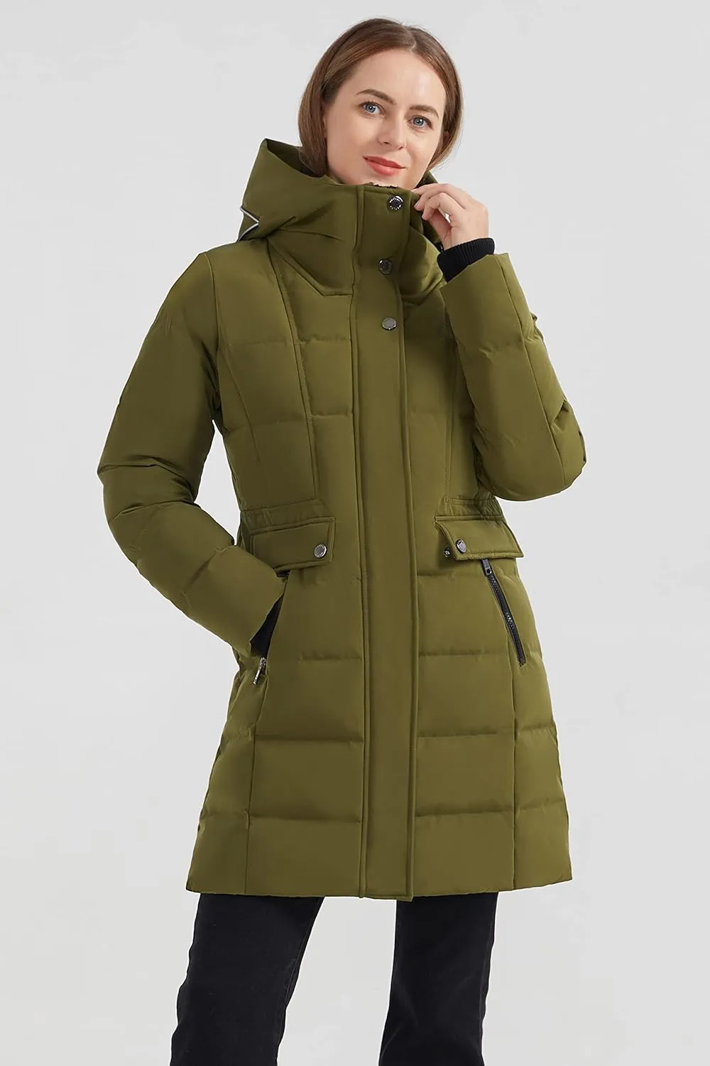 Orolay Women's Hooded Winter Down Coat Quilted Mid Length Puffer Jacket