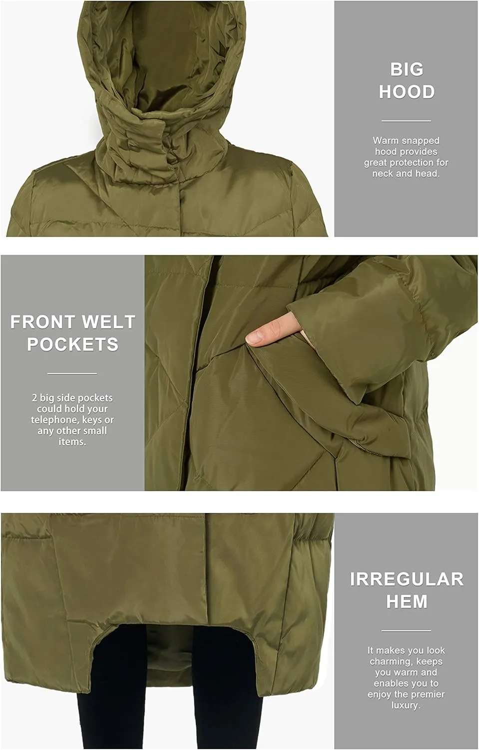 Orolay Women's Puffer Down Coat Winter Maxi Jacket with Hood