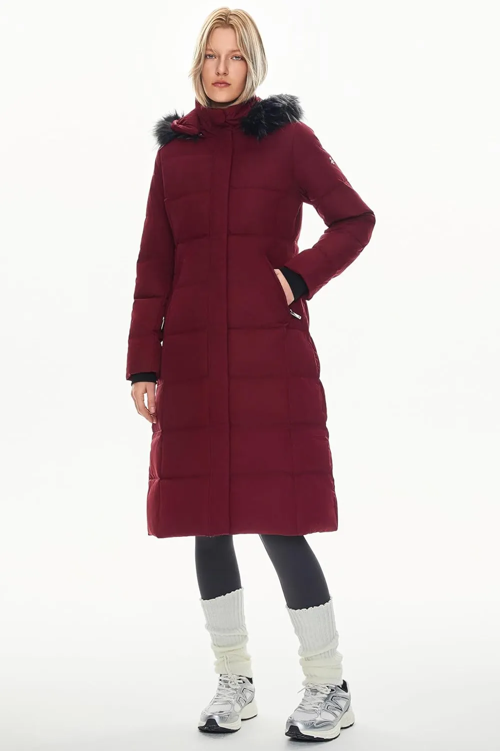 Orolay Women's Quilted Down Jacket Winter Long Coat Hooded Stand Collar Parka
