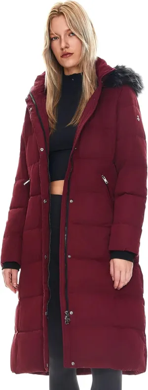 Orolay Women's Quilted Down Jacket Winter Long Coat Hooded Stand Collar Parka