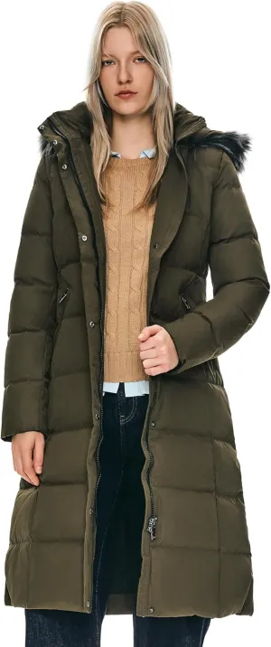 Orolay Women's Quilted Down Jacket Winter Long Coat Hooded Stand Collar Parka