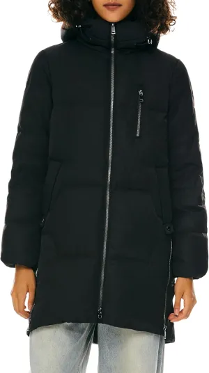 Orolay Women's Stylish Down Hooded Jacket with Two-Way Zipper Winter Down Coat Puffer Jacket A-line Coat