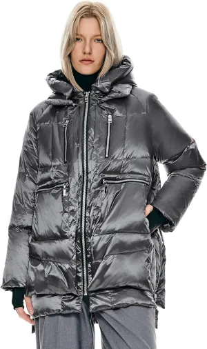Orolay Women's Thickened Hooded Down Jacket  Winter Shiny Puffer Jacket with RDS Down Filling