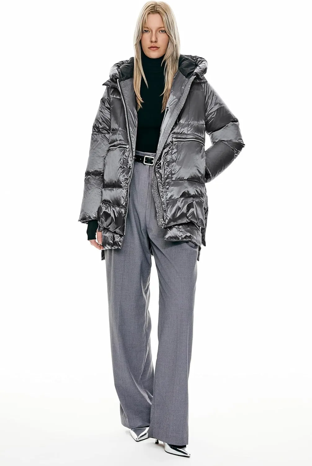 Orolay Women's Thickened Hooded Down Jacket  Winter Shiny Puffer Jacket with RDS Down Filling