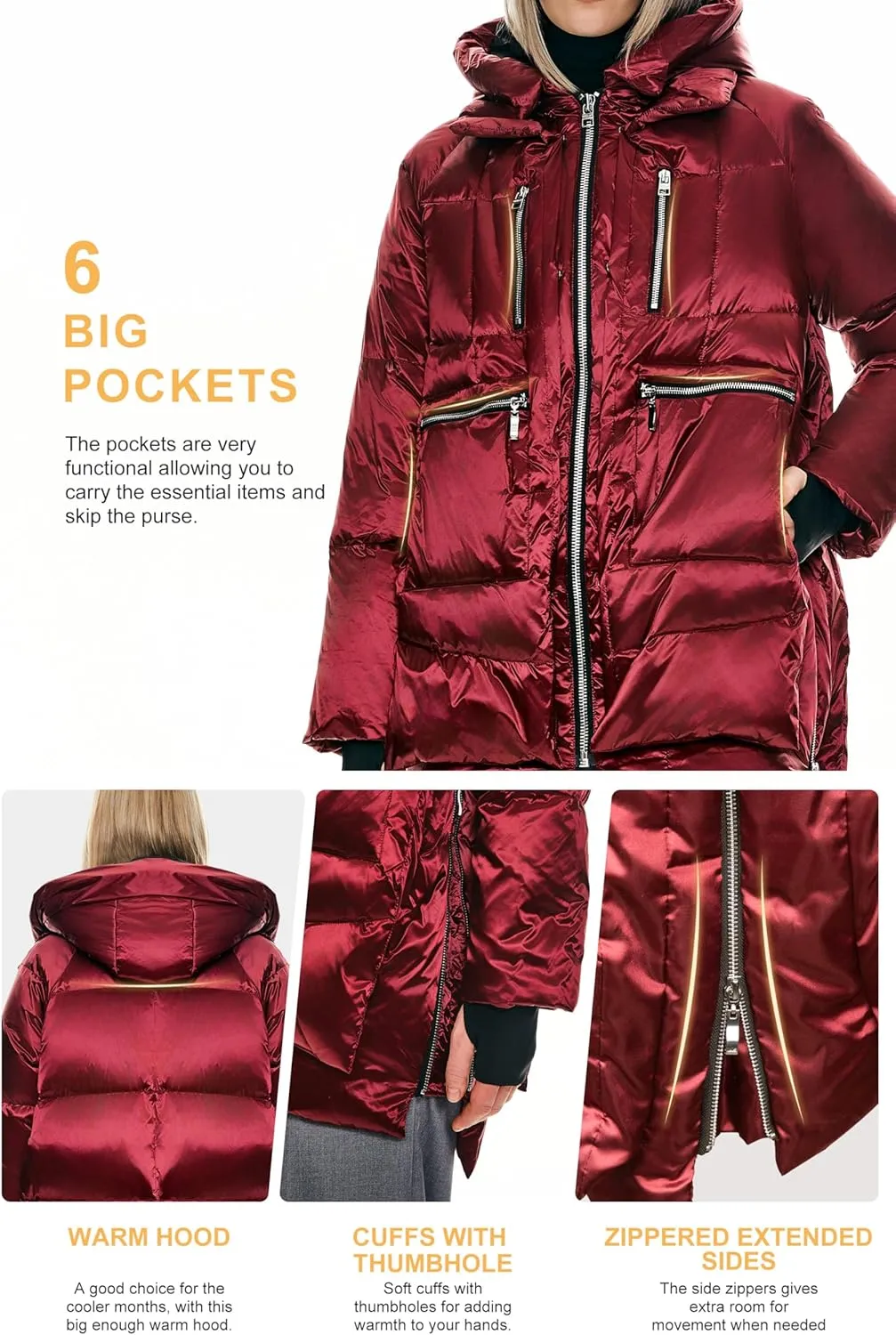 Orolay Women's Thickened Hooded Down Jacket  Winter Shiny Puffer Jacket with RDS Down Filling