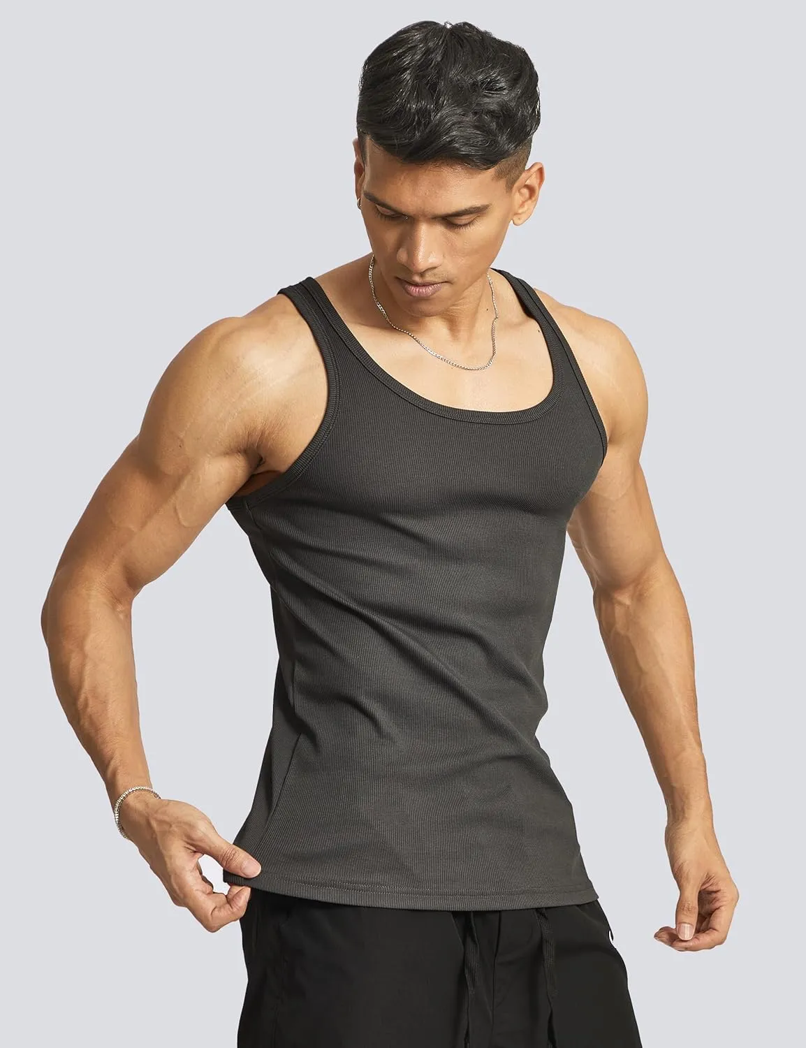 Ouber Men's Ribbed Gym Tank Top Fitness Workout Muscle Sleeveless Bodybuilding Shirt