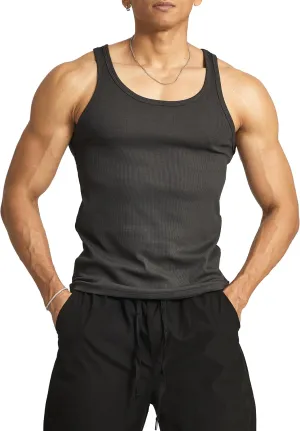 Ouber Men's Ribbed Gym Tank Top Fitness Workout Muscle Sleeveless Bodybuilding Shirt