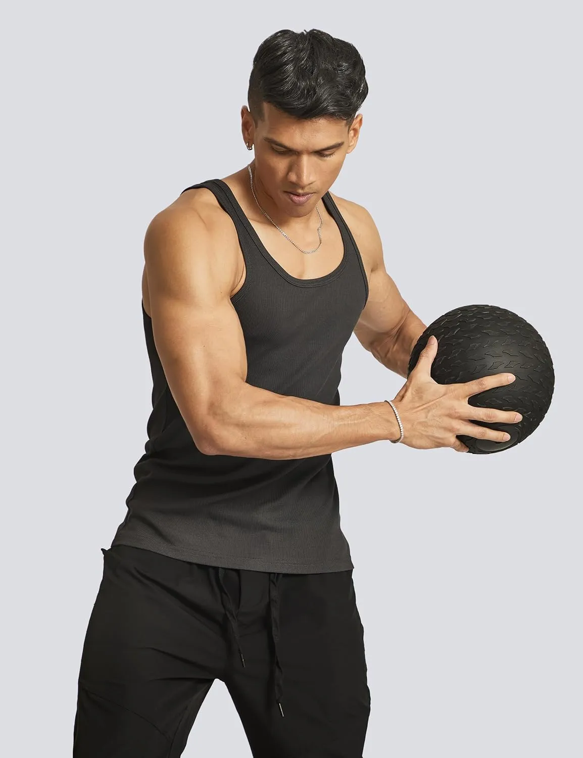 Ouber Men's Ribbed Gym Tank Top Fitness Workout Muscle Sleeveless Bodybuilding Shirt
