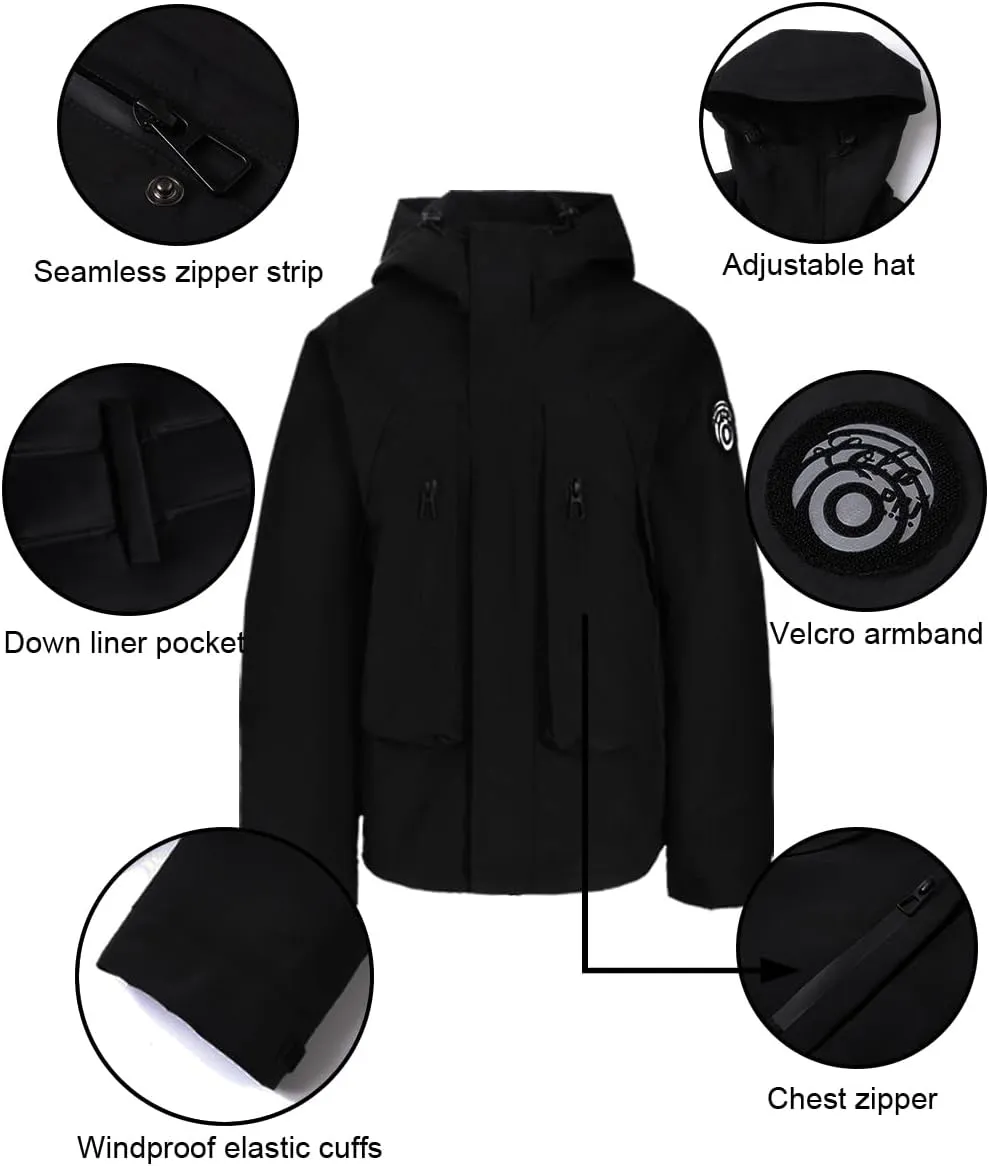 Outdoor Hiking 3 in 1 Women Spring Travel Snowboard Jacket Waterproof Rain Insulated,Lightweight Down Puffer Coat