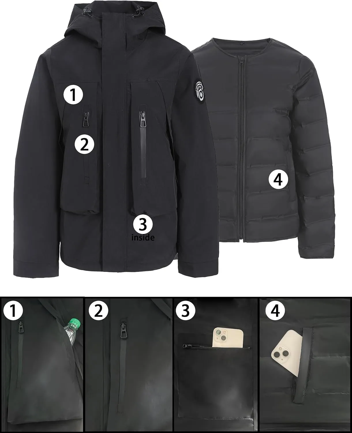 Outdoor Hiking 3 in 1 Women Spring Travel Snowboard Jacket Waterproof Rain Insulated,Lightweight Down Puffer Coat