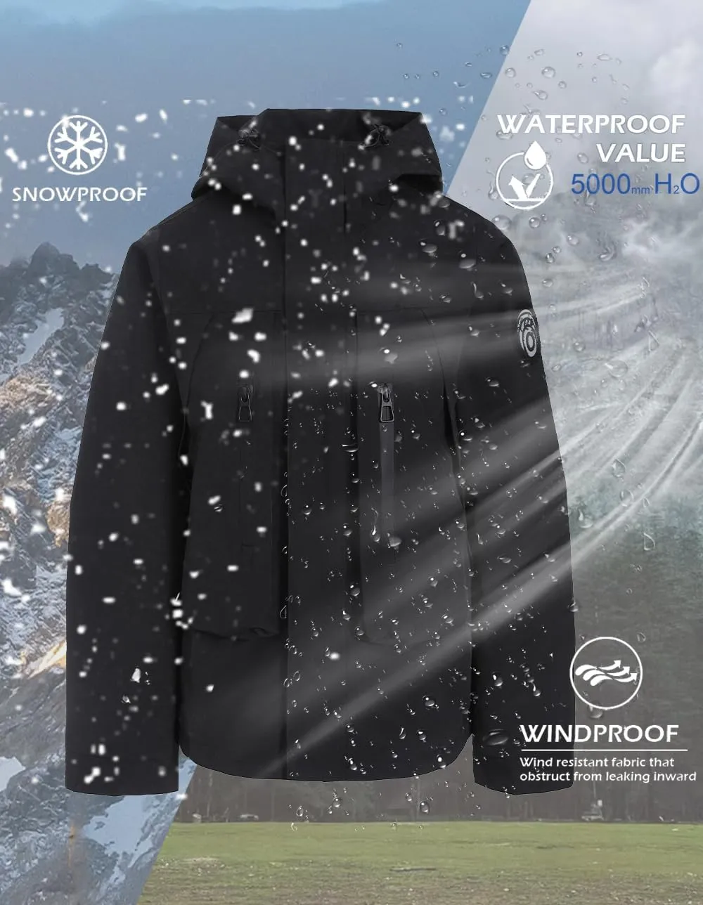 Outdoor Hiking 3 in 1 Women Spring Travel Snowboard Jacket Waterproof Rain Insulated,Lightweight Down Puffer Coat