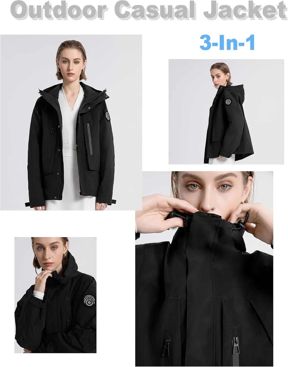Outdoor Hiking 3 in 1 Women Spring Travel Snowboard Jacket Waterproof Rain Insulated,Lightweight Down Puffer Coat