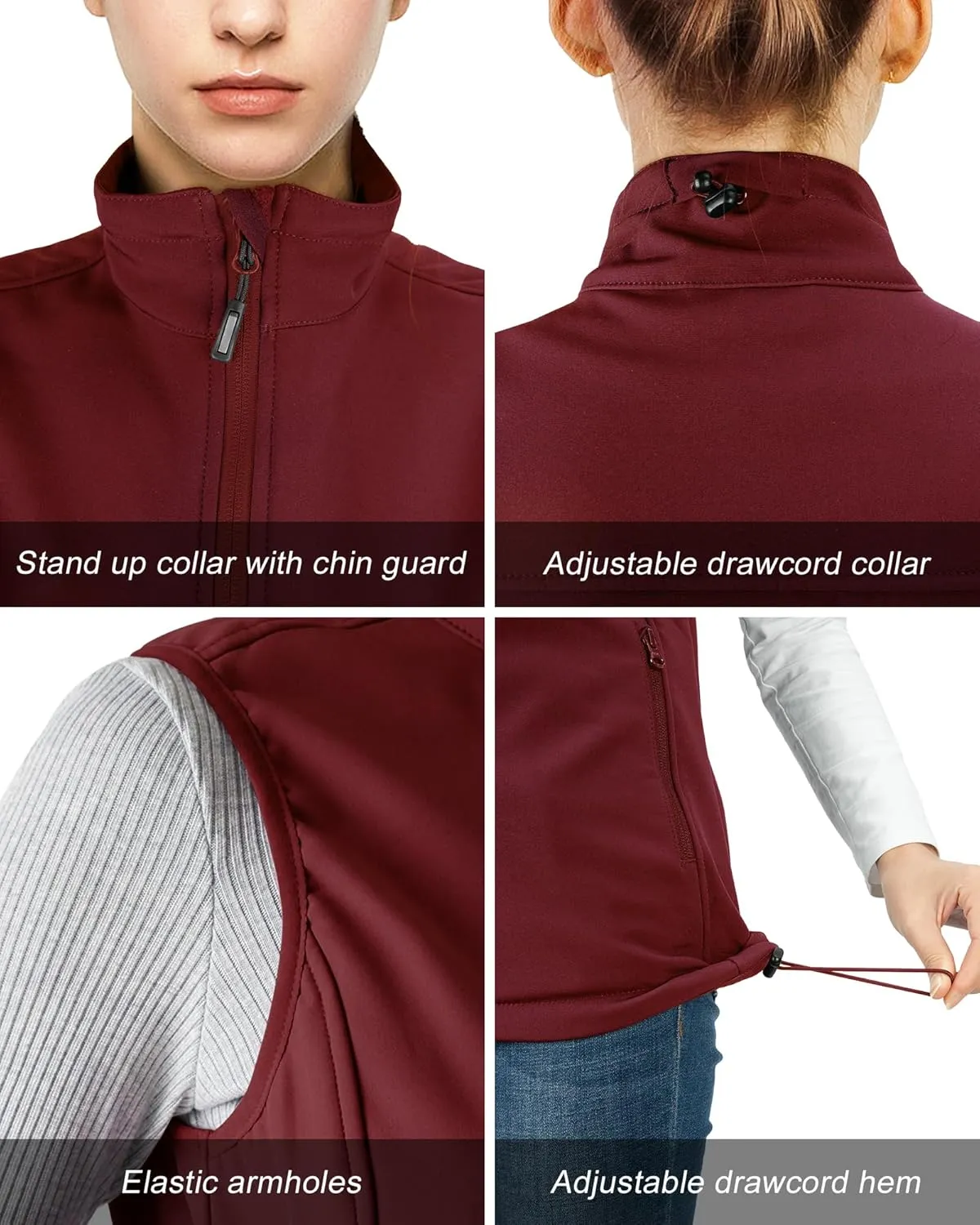 Outdoor Ventures Women's Lightweight Softshell Vest Windproof Fleece Lined Zip Up Sleeveless Jacket for Running Hiking Golf
