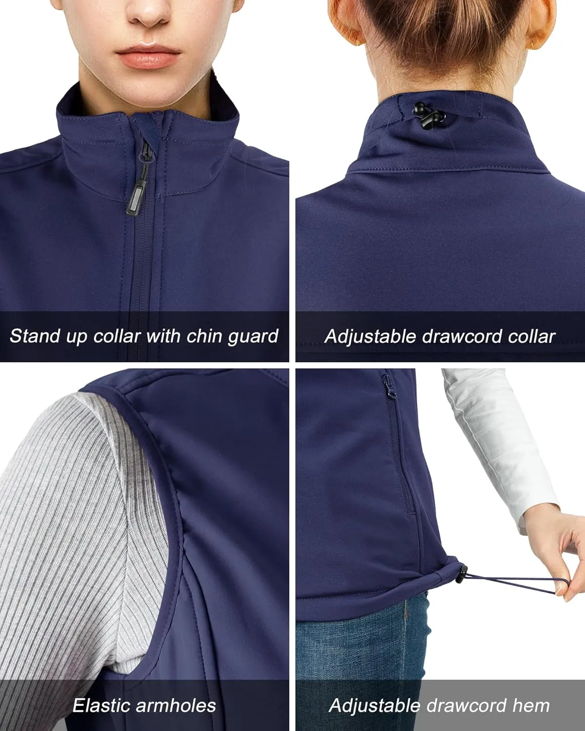 Outdoor Ventures Women's Lightweight Softshell Vest Windproof Fleece Lined Zip Up Sleeveless Jacket for Running Hiking Golf