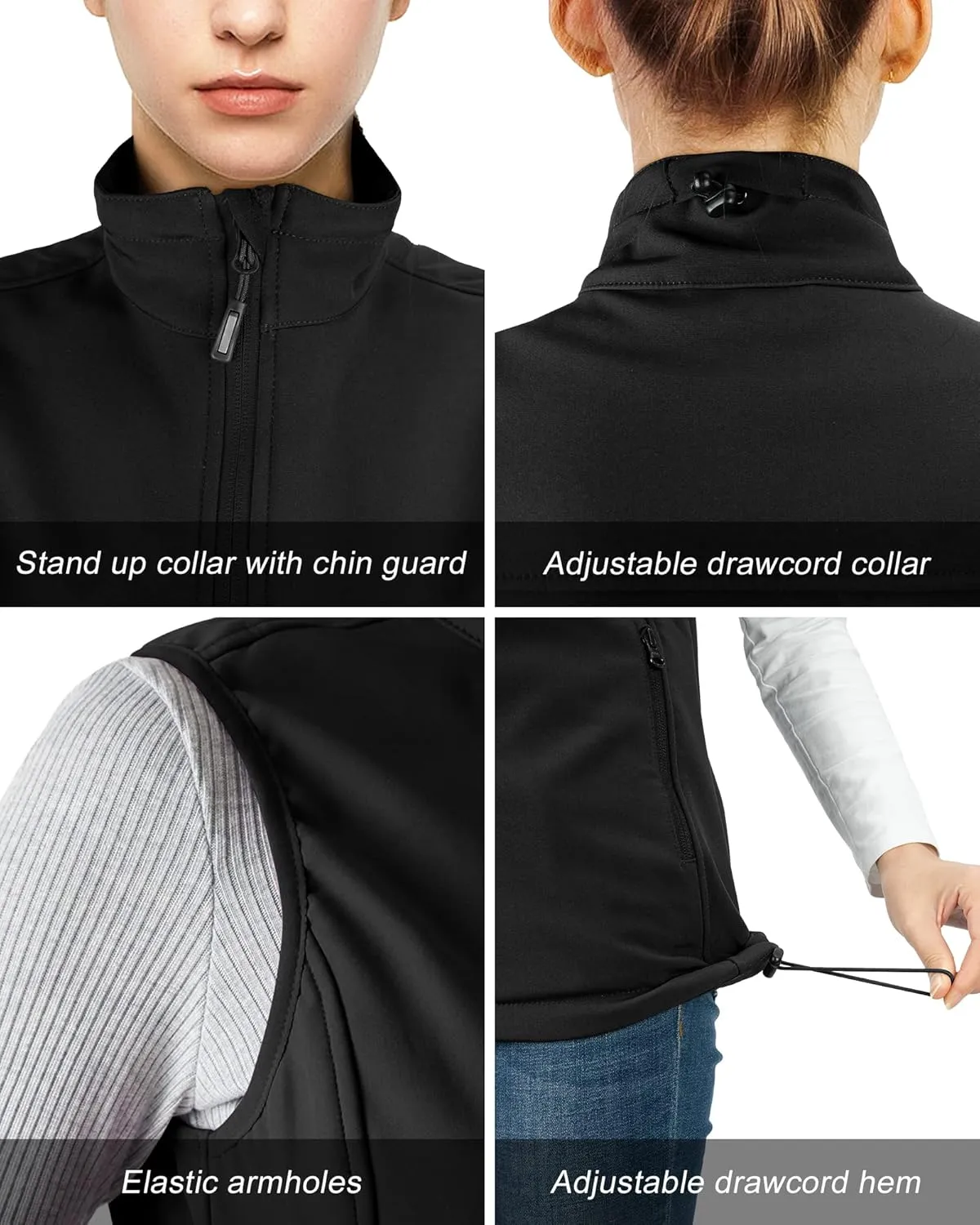 Outdoor Ventures Women's Lightweight Softshell Vest Windproof Fleece Lined Zip Up Sleeveless Jacket for Running Hiking Golf