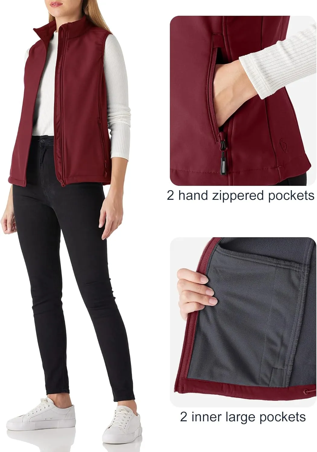 Outdoor Ventures Women's Lightweight Softshell Vest Windproof Fleece Lined Zip Up Sleeveless Jacket for Running Hiking Golf