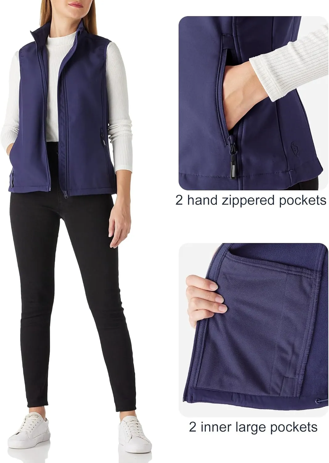 Outdoor Ventures Women's Lightweight Softshell Vest Windproof Fleece Lined Zip Up Sleeveless Jacket for Running Hiking Golf