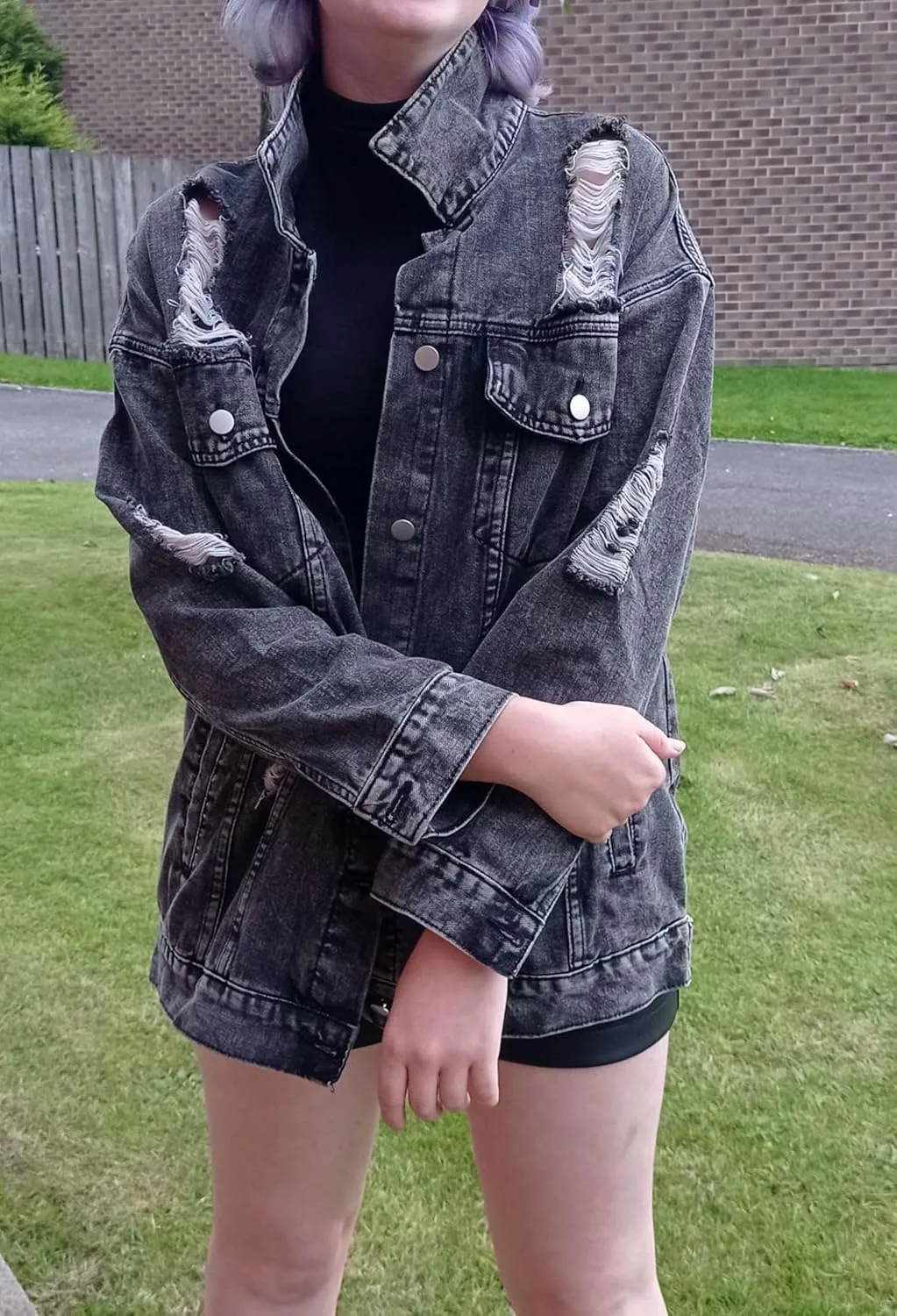 Oversize Denim Jacket for Women Ripped Jean Jacket Boyfriend Long Sleeve Trucker Coat