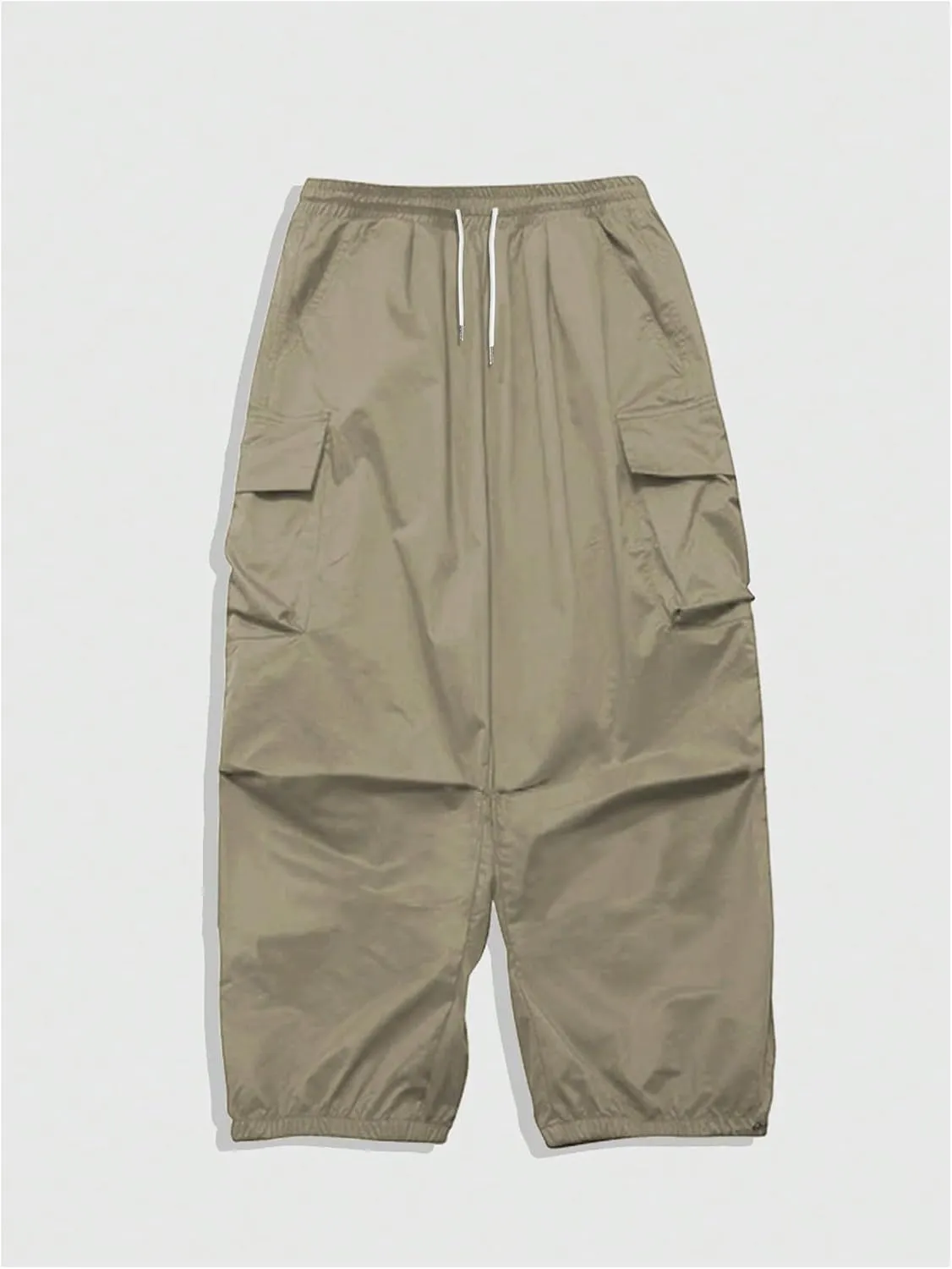 OYOANGLE Men's Baggy Cargo Pants Elastic Drawstring Waist Flap Pocket Y2K Hip Hop Trousers