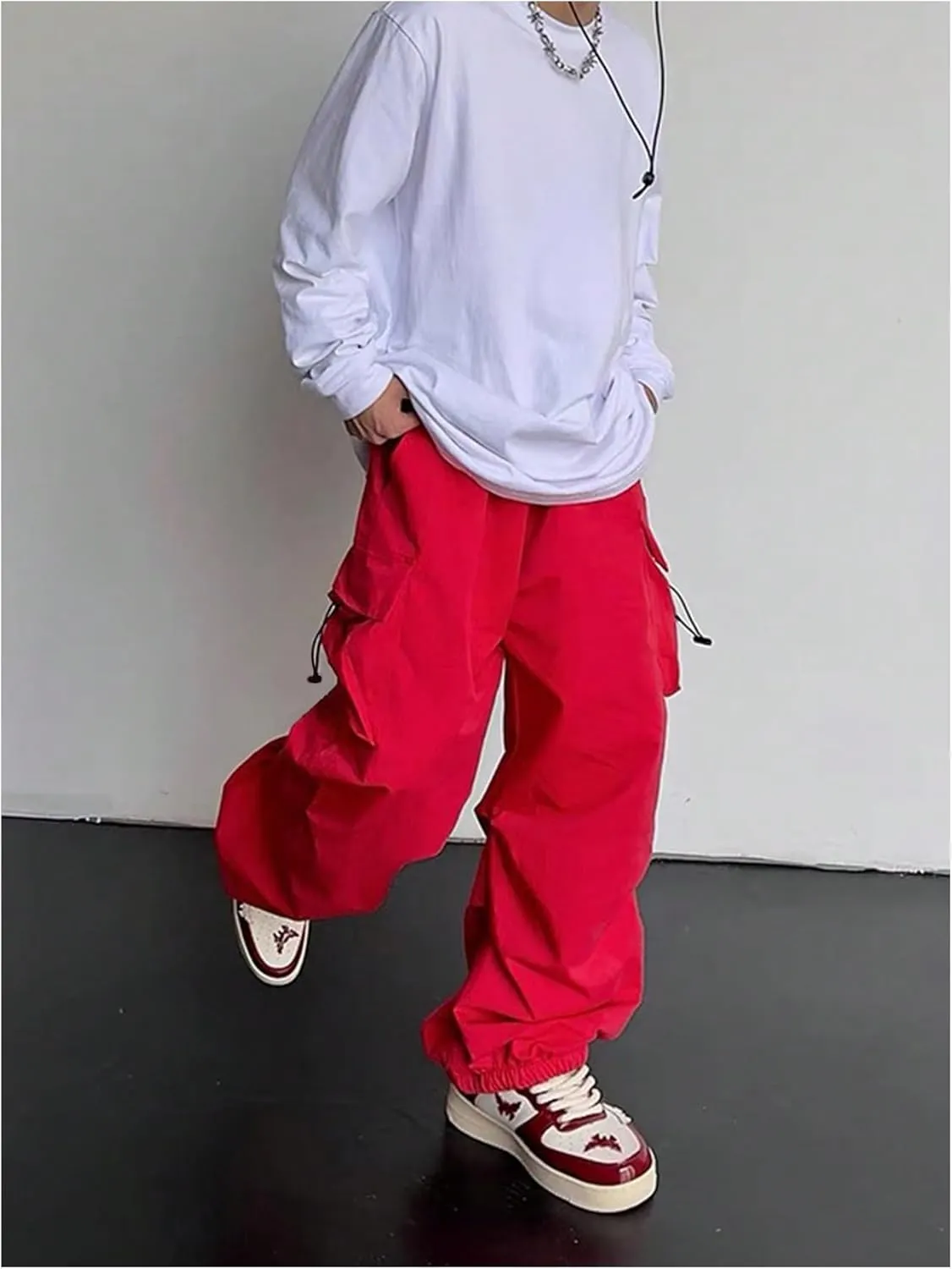 OYOANGLE Men's Baggy Cargo Pants Elastic Drawstring Waist Flap Pocket Y2K Hip Hop Trousers