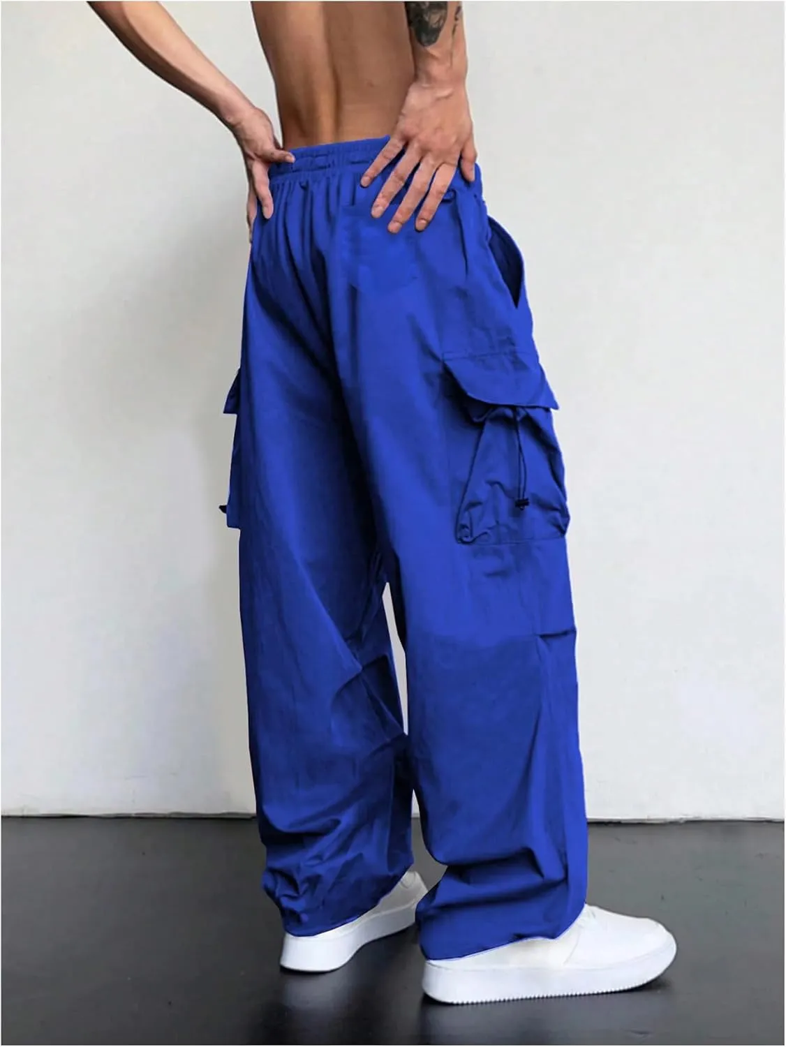 OYOANGLE Men's Baggy Cargo Pants Elastic Drawstring Waist Flap Pocket Y2K Hip Hop Trousers