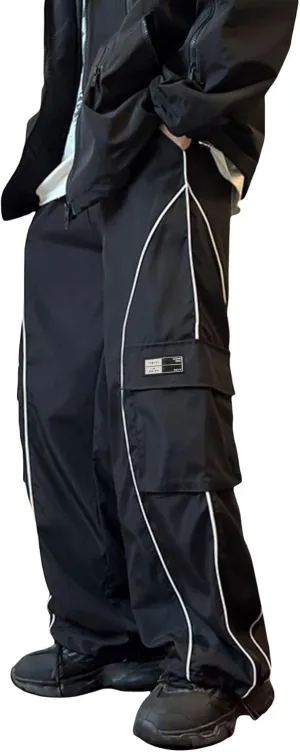 OYOANGLE Men's Cargo Track Pants Drawstring Elastic Waist Flap Pockets Hip Hop Baggy Harem Pants