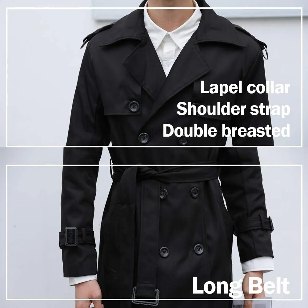Pantete Man's Double Breasted Trench Coat Oversized Casual windbreaker Lapel Long Jacket Overcoat