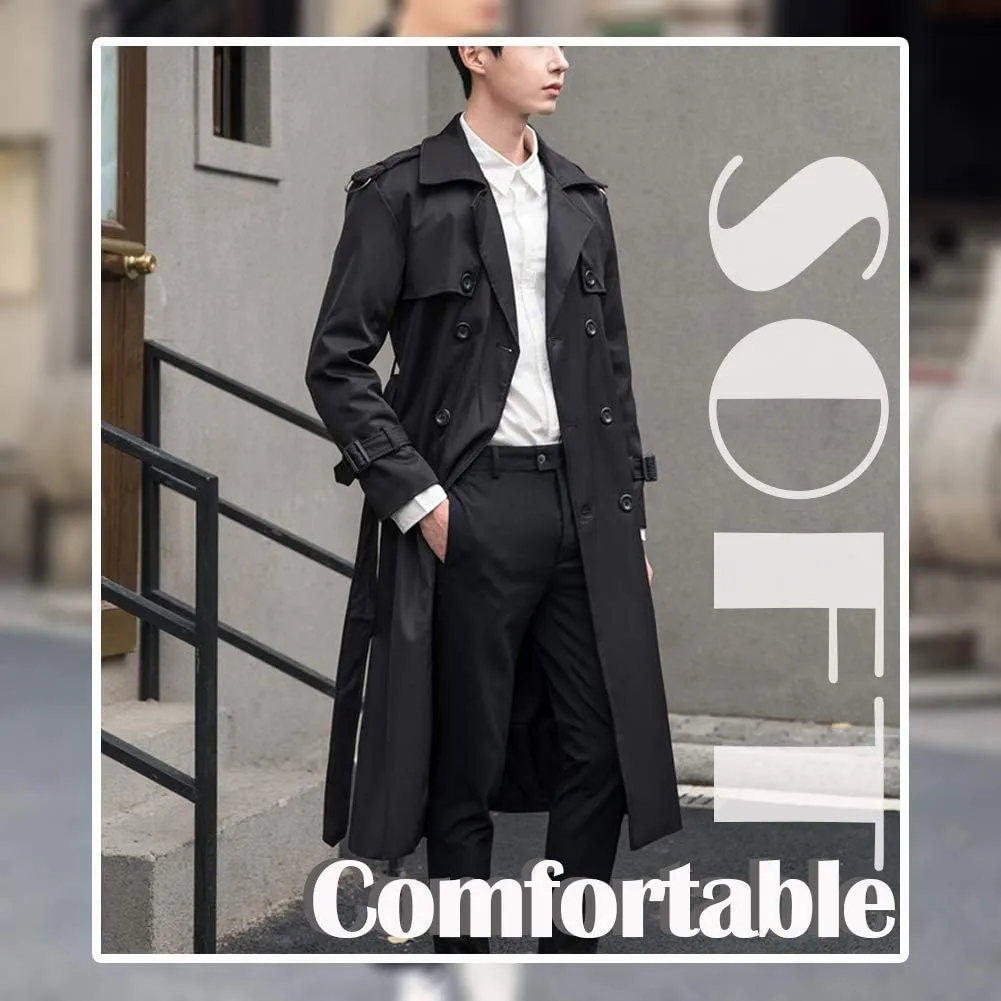 Pantete Man's Double Breasted Trench Coat Oversized Casual windbreaker Lapel Long Jacket Overcoat