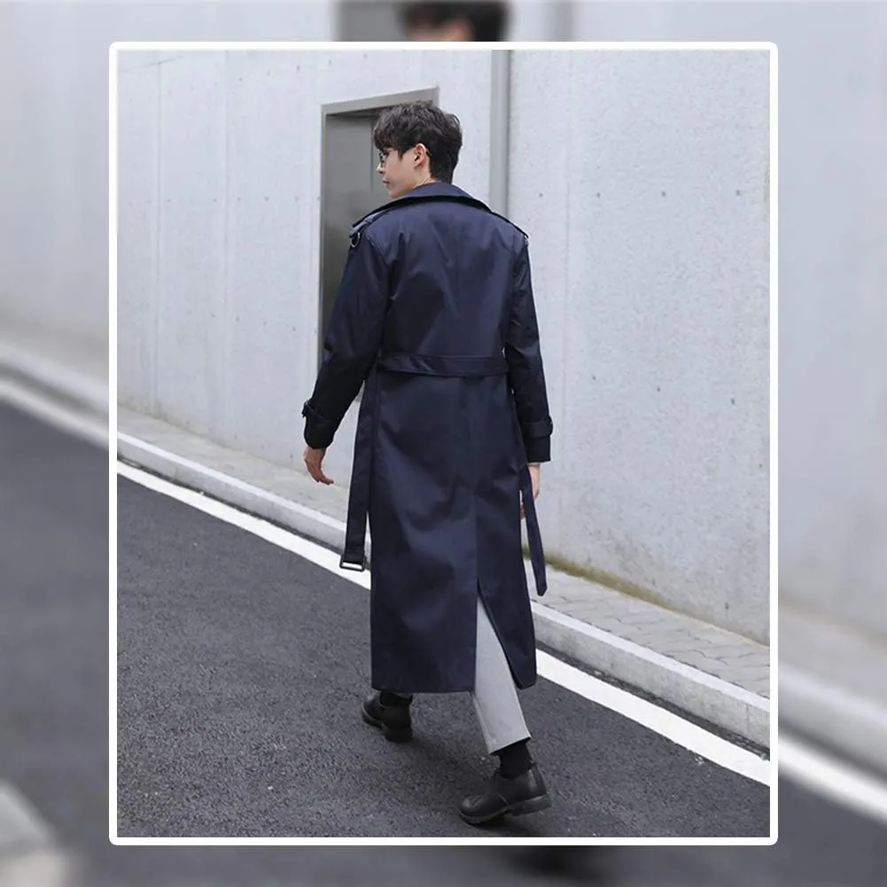 Pantete Man's Double Breasted Trench Coat Oversized Casual windbreaker Lapel Long Jacket Overcoat