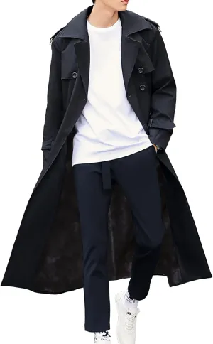 Pantete Man's Double Breasted Trench Coat Oversized Casual windbreaker Lapel Long Jacket Overcoat