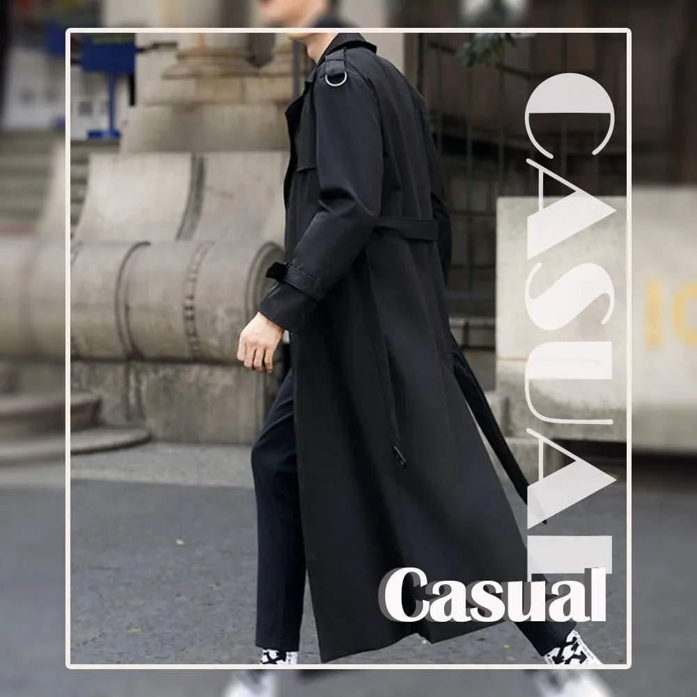 Pantete Man's Double Breasted Trench Coat Oversized Casual windbreaker Lapel Long Jacket Overcoat