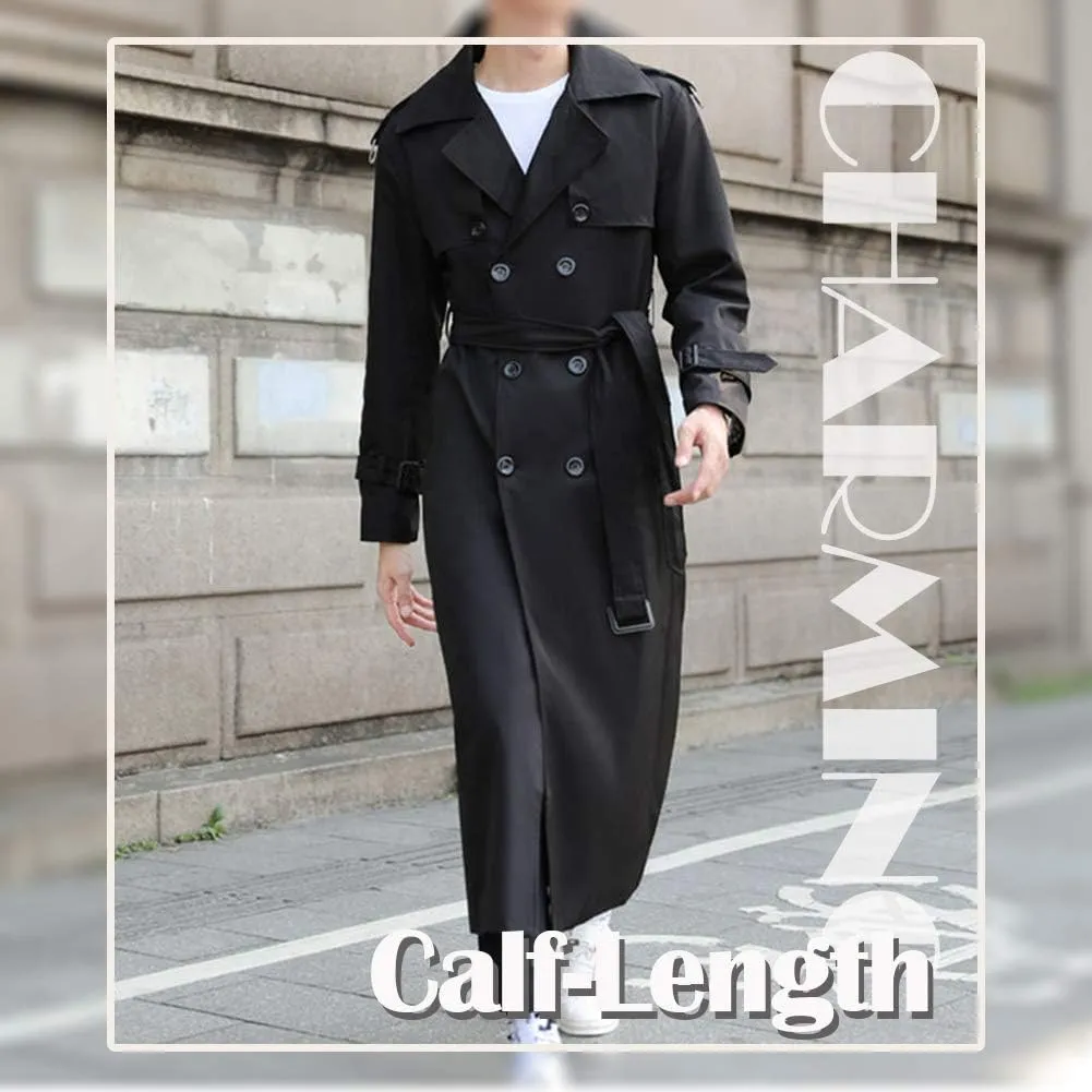 Pantete Man's Double Breasted Trench Coat Oversized Casual windbreaker Lapel Long Jacket Overcoat