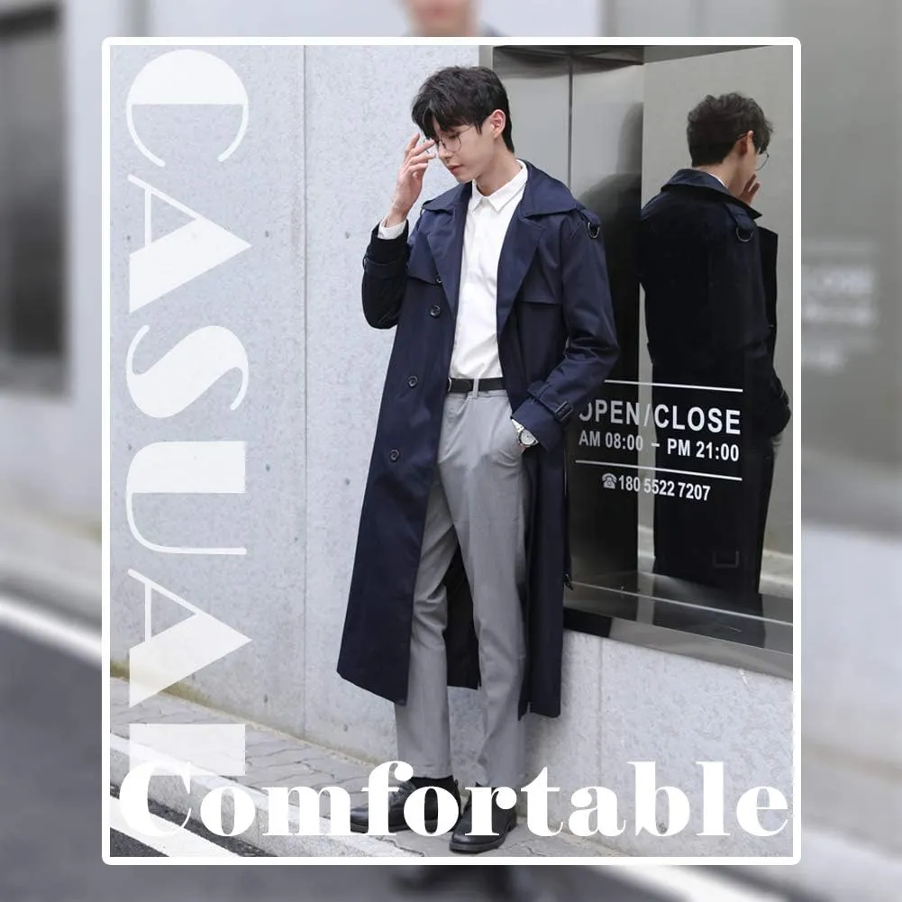 Pantete Man's Double Breasted Trench Coat Oversized Casual windbreaker Lapel Long Jacket Overcoat