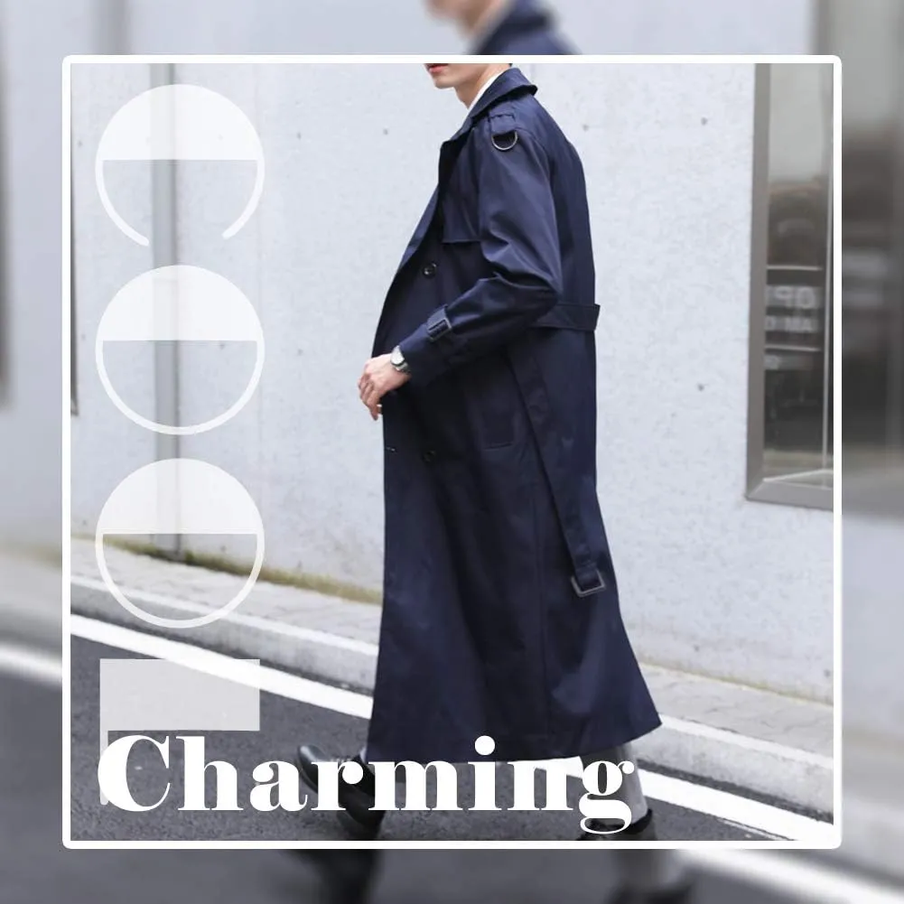 Pantete Man's Double Breasted Trench Coat Oversized Casual windbreaker Lapel Long Jacket Overcoat