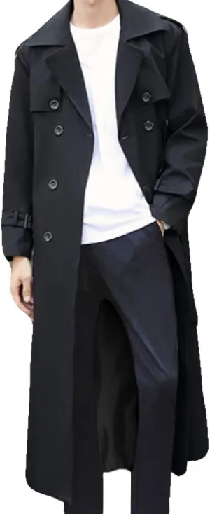 Pantete Man's Double Breasted Trench Coat Oversized Casual windbreaker Lapel Long Jacket Overcoat