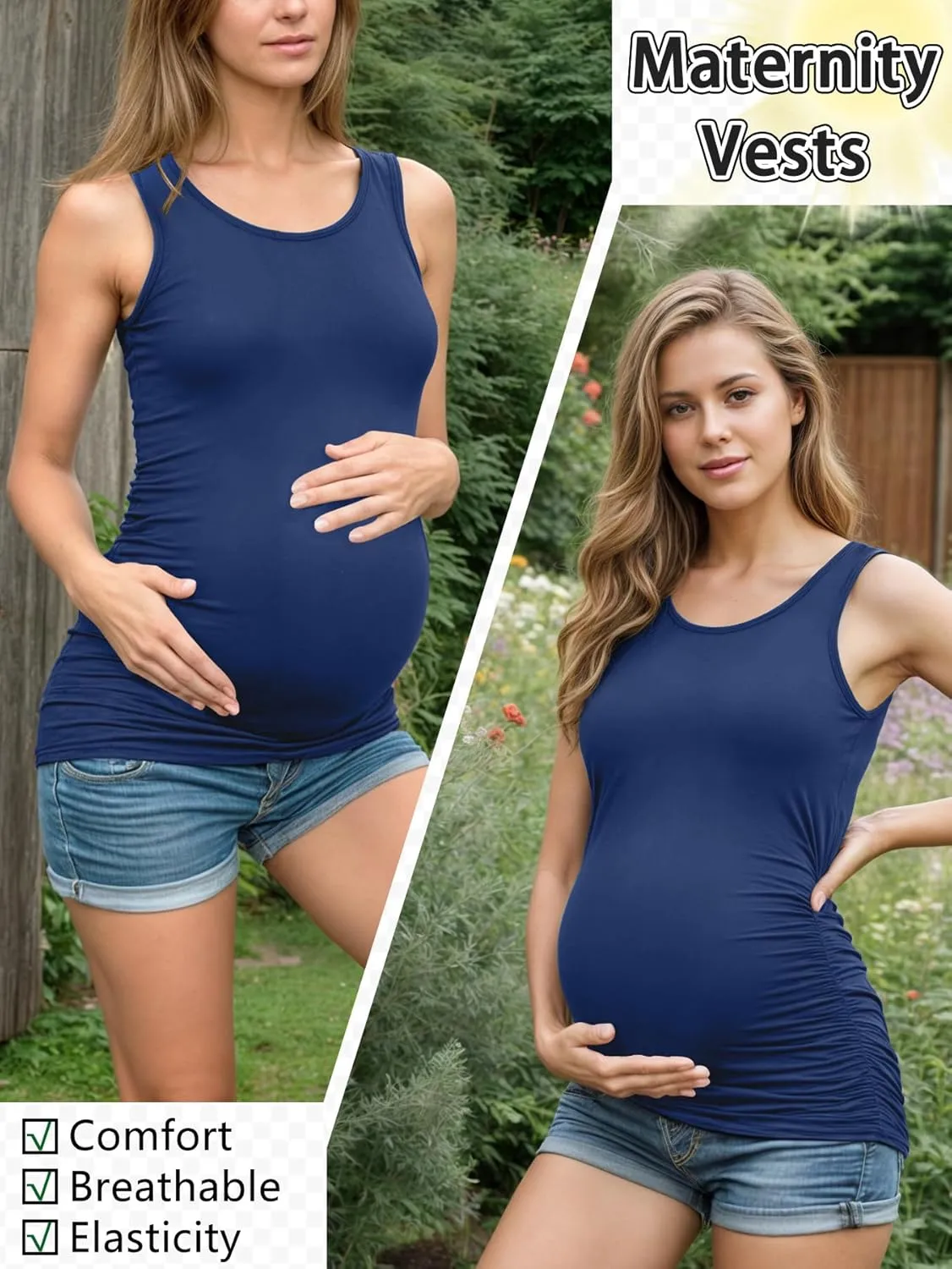 PARNIXS Summer Women's Maternity Tank Top Comfy Sleeveless Maternity Clothes (3 pcs)