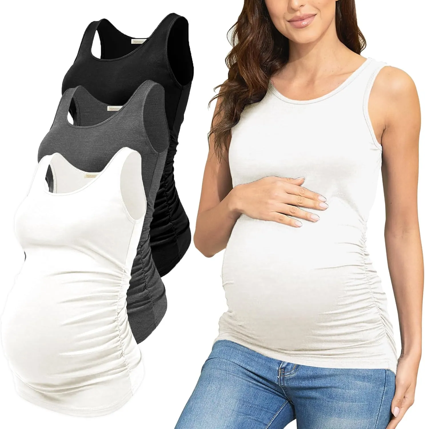 PARNIXS Summer Women's Maternity Tank Top Comfy Sleeveless Maternity Clothes (3 pcs)