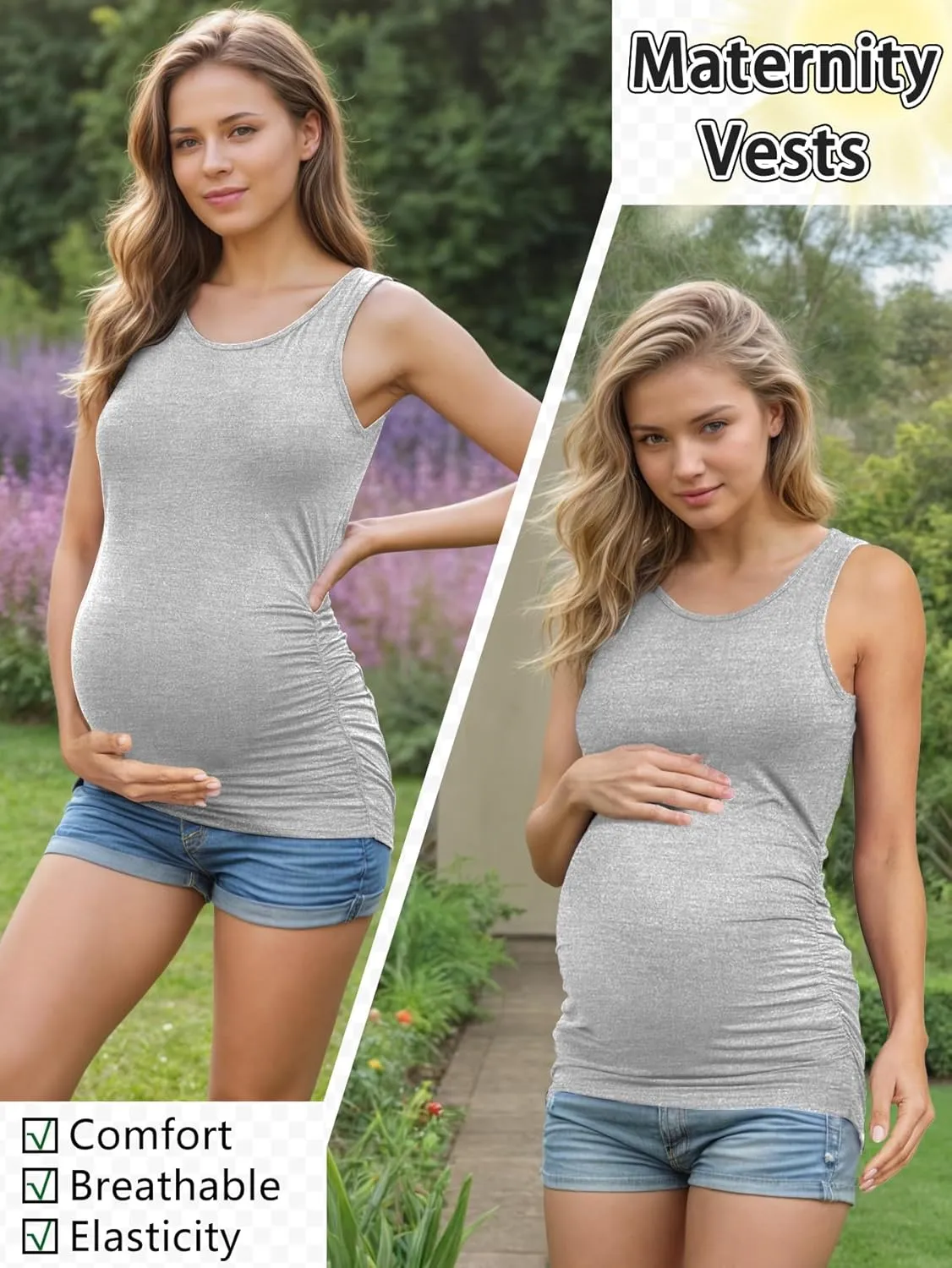 PARNIXS Summer Women's Maternity Tank Top Comfy Sleeveless Maternity Clothes (3 pcs)