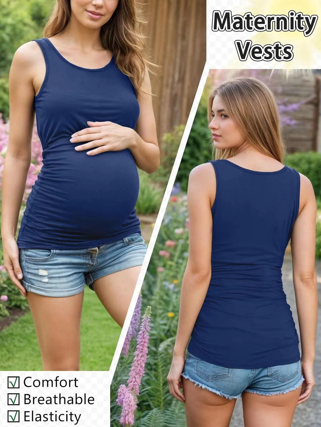 PARNIXS Summer Women's Maternity Tank Top Comfy Sleeveless Maternity Clothes (3 pcs)