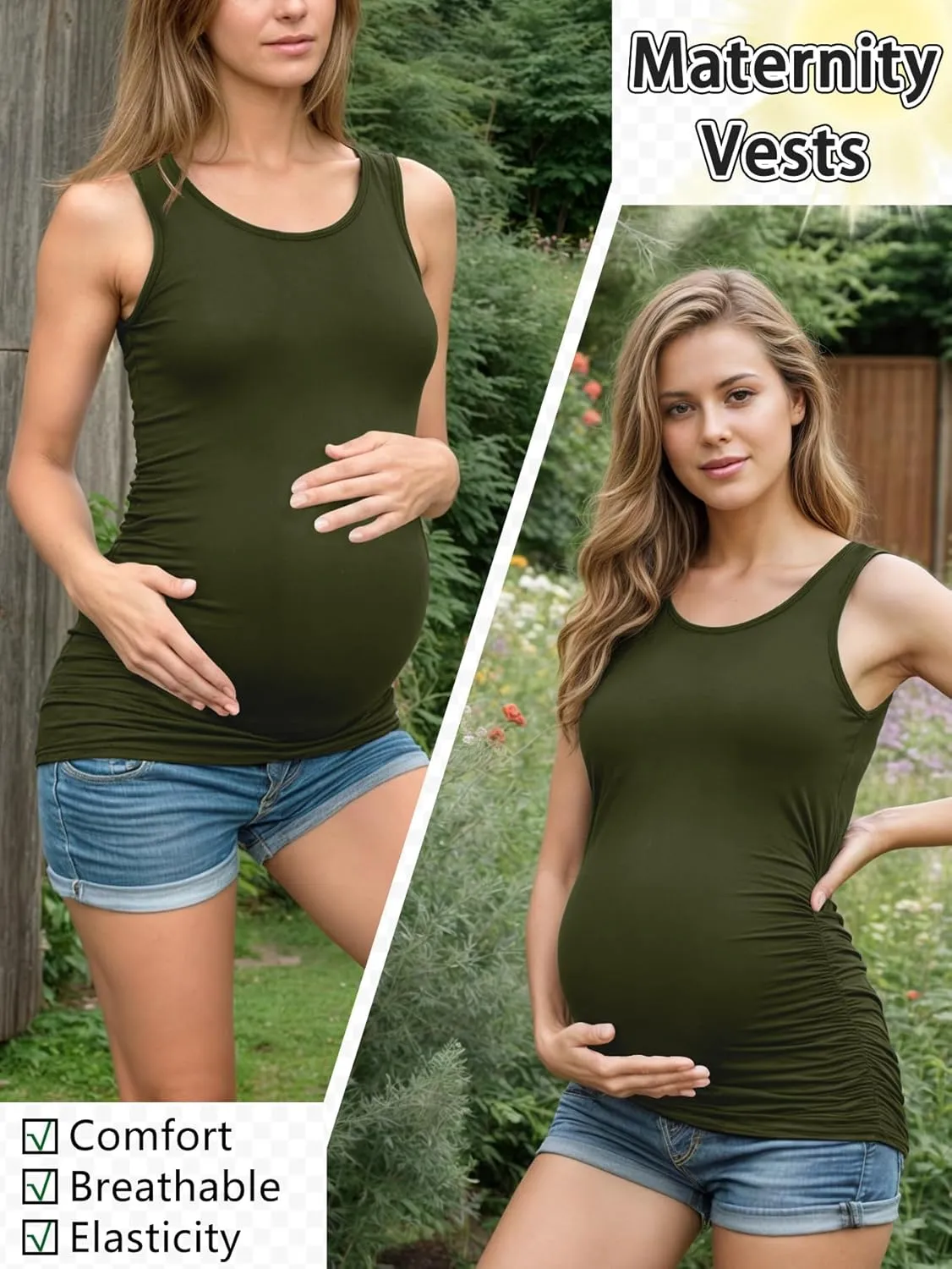 PARNIXS Summer Women's Maternity Tank Top Comfy Sleeveless Maternity Clothes (3 pcs)