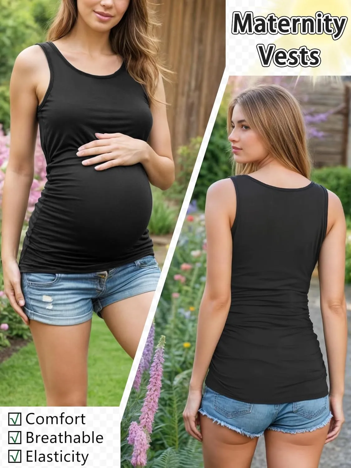 PARNIXS Summer Women's Maternity Tank Top Comfy Sleeveless Maternity Clothes (3 pcs)