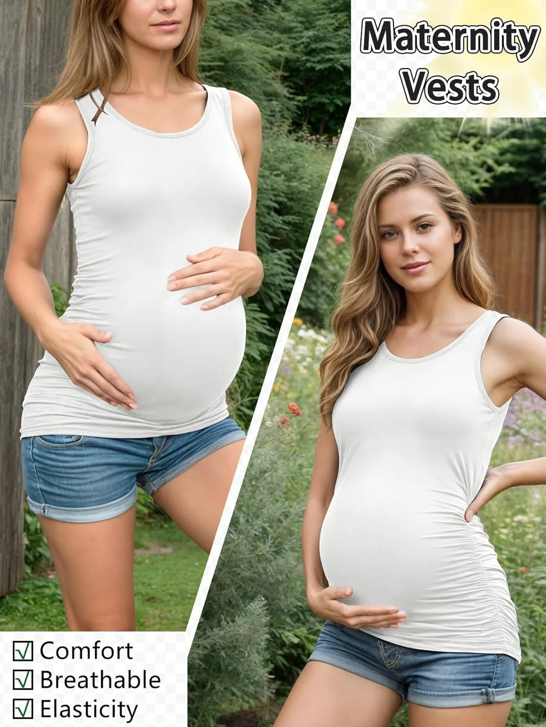 PARNIXS Summer Women's Maternity Tank Top Comfy Sleeveless Maternity Clothes (3 pcs)