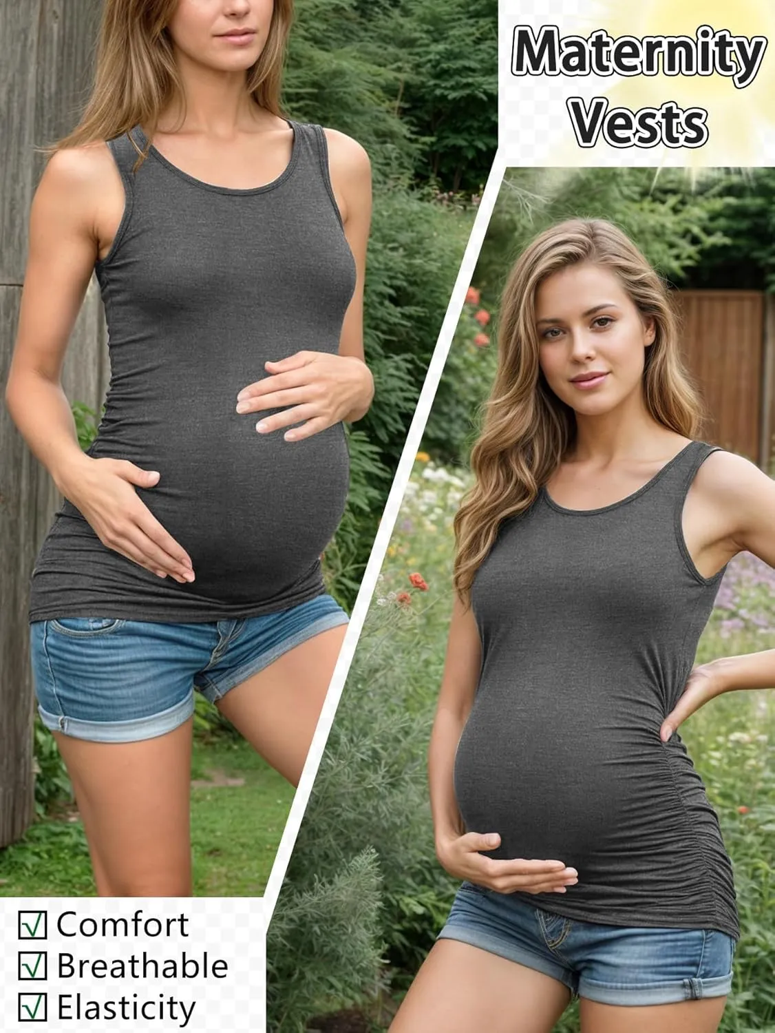 PARNIXS Summer Women's Maternity Tank Top Comfy Sleeveless Maternity Clothes (3 pcs)